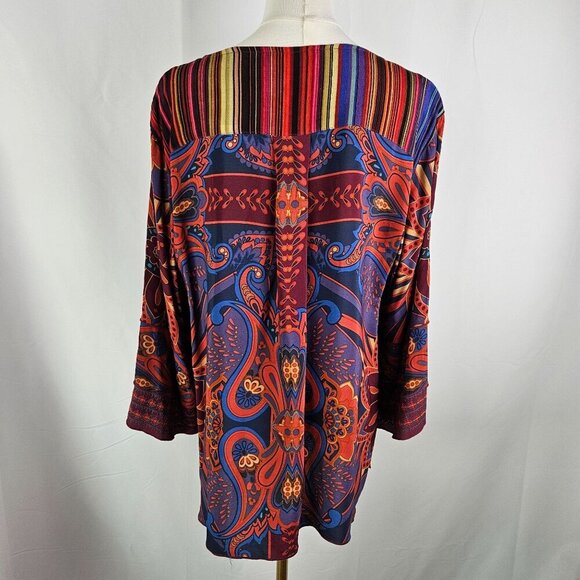 John Mark Top Large Boho Embroidered Floral Burgundy Artsy - Picture 5 of 12